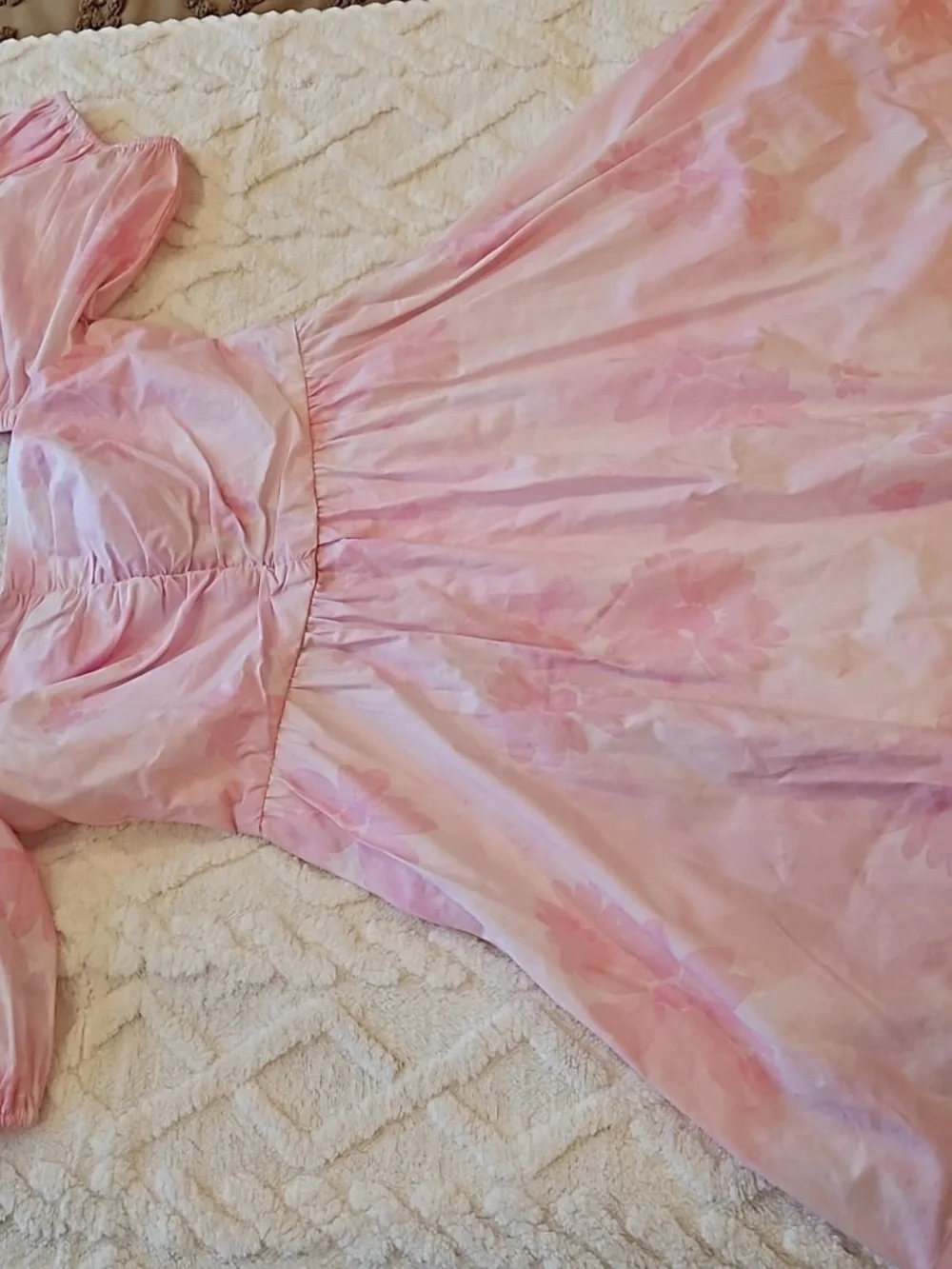 Coach Pastel Pink Floral Puff-Sleeve Dress